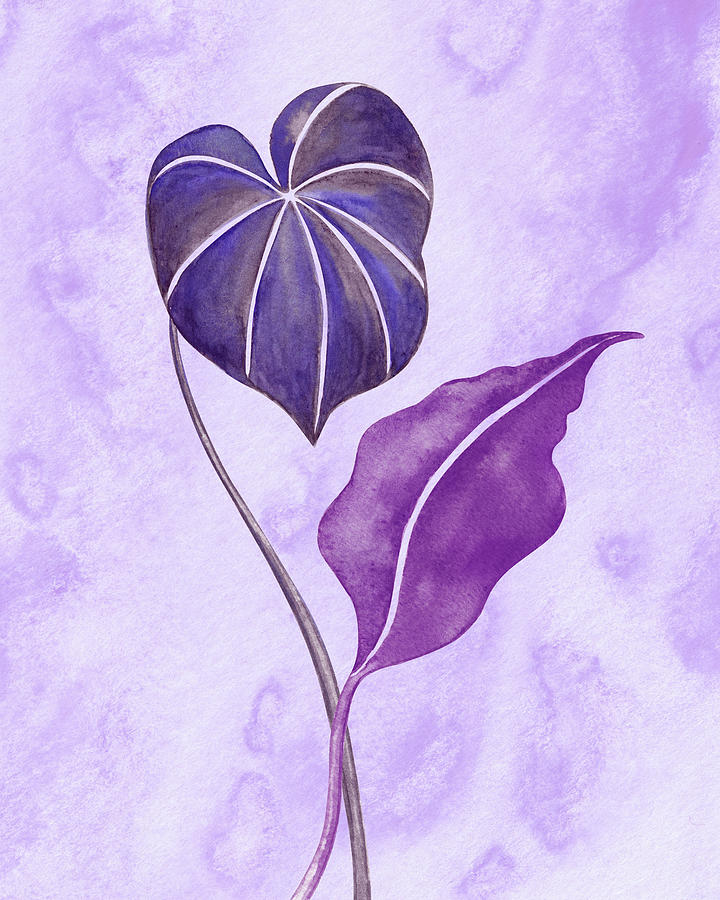 Purple Watercolor Tropical Leaves Exotic Duo Painting by Irina Sztukowski