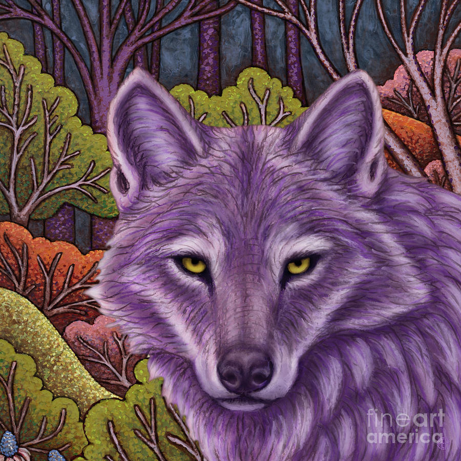 Purple Wolf Night Painting by Amy E Fraser
