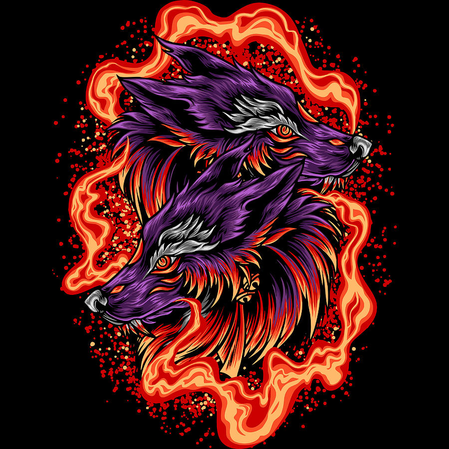 Purple Wolves With Fire Awesome Wolves Artwork Painting By Norman W