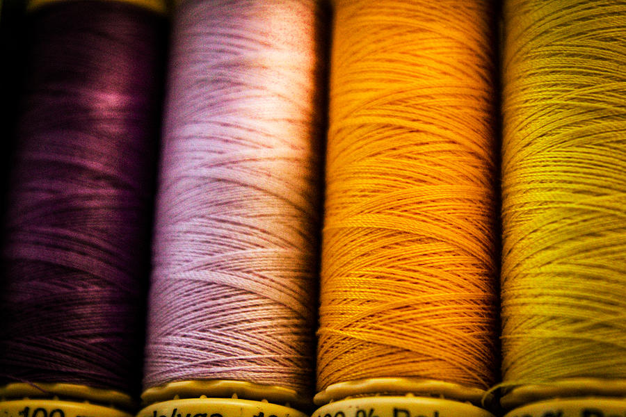 Purple, Yellow Spools of Thread Photograph by W Craig Photography