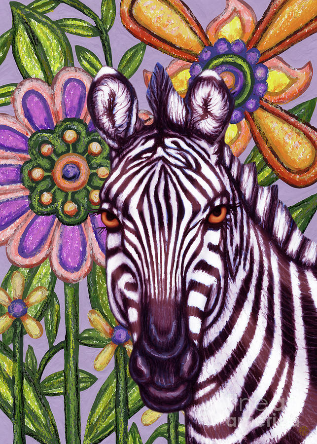 Purple Zebra Floral Painting by Amy E Fraser