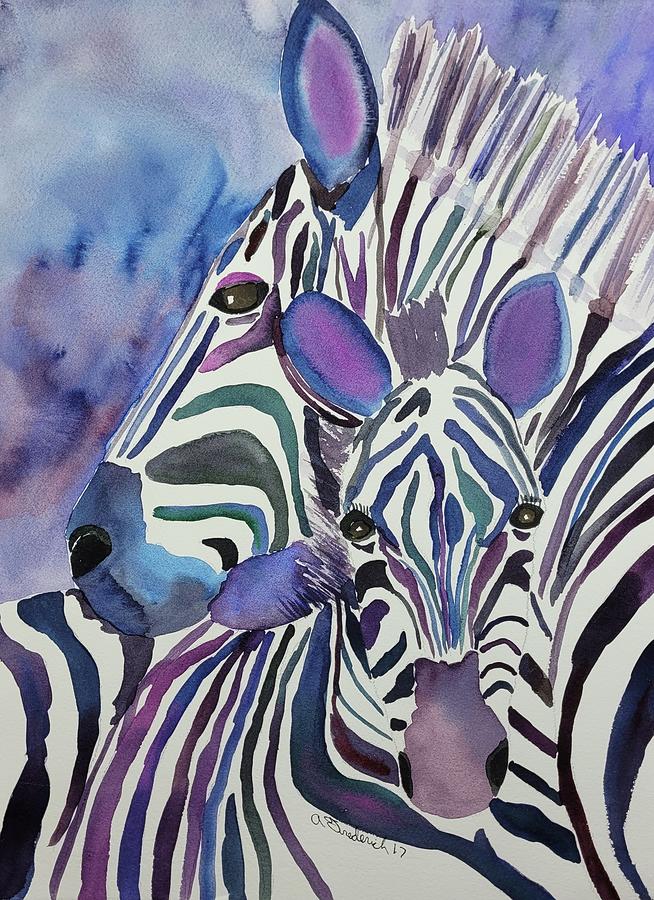 Purple Zebras Painting by Ann Frederick