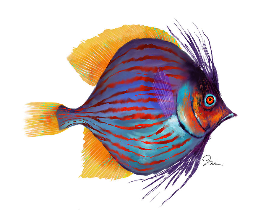Fish Digital Art - Purply Blue red Stripy Fish by Trevor Irvin