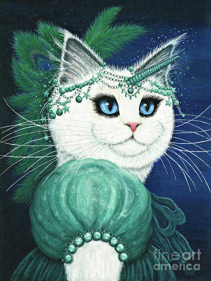Purrincess Isadora - White Cat Unicorn Princess Painting by Carrie Hawks
