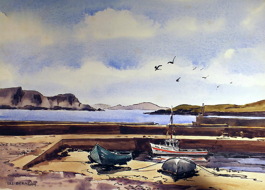 Purteen Harbour Achill Painting by Val Byrne