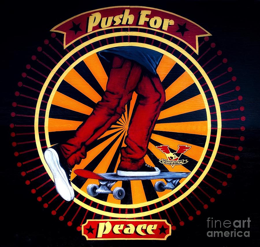 Skateboard Painting - Push for Peace by Carrie Martinez
