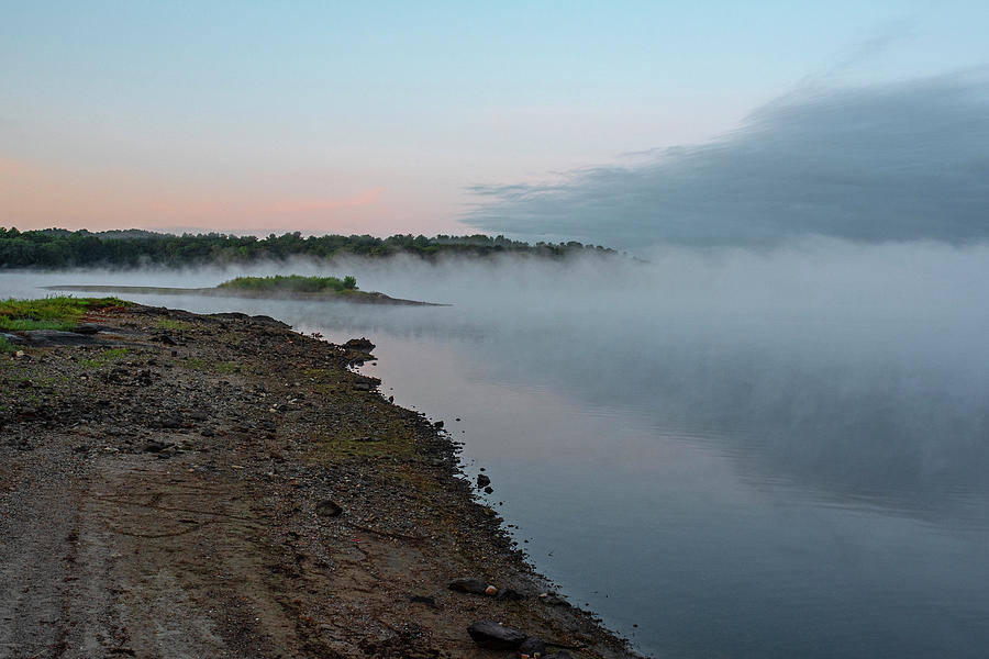 Putnamville Reservoir Danvers Massachusetts island reflection Misty Morning Photograph by Toby McGuire