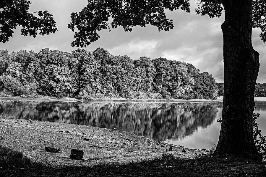 Putnamville Reservoir Danvers Massachusetts reflection Black and White Photograph by Toby McGuire