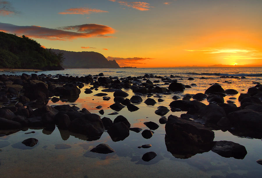 Puu Poa Beach Sunset Reflections - Kauai Photograph by Stephen Vecchiotti