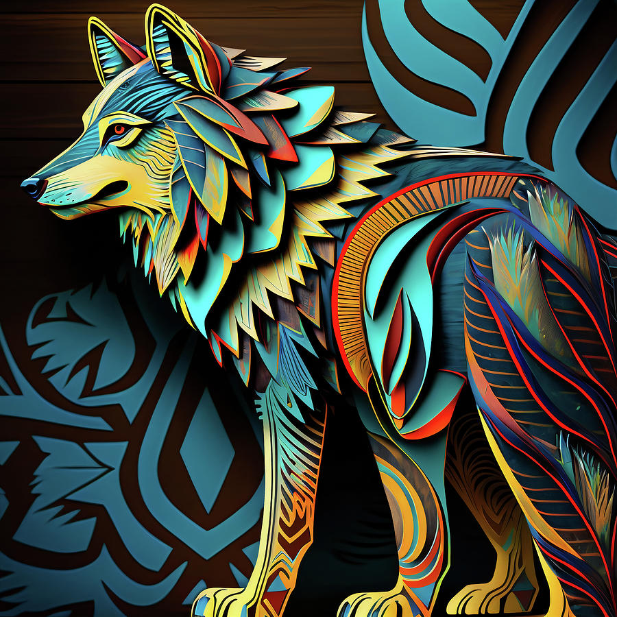 Wolves Digital Art - Puyallup Lobo in Blue by iTCHY
