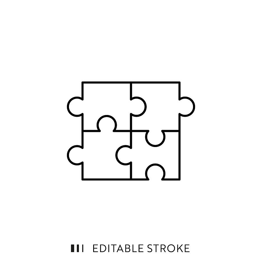 Puzzle Icon with Editable Stroke and Pixel Perfect. Drawing by Esra Sen Kula