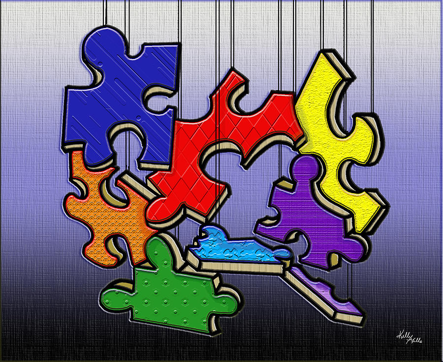 Puzzle Pieces Hanging  Digital Art by Kelly Mills