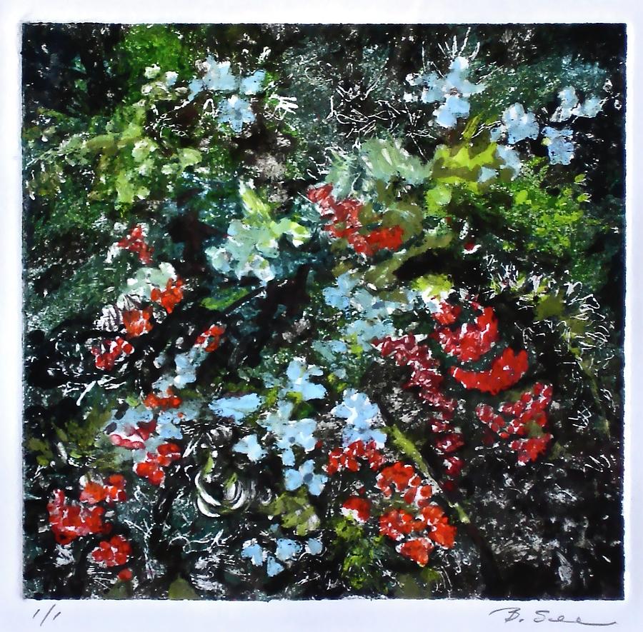Abstract Mixed Media - Pyracantha and Cape Plumbago by Bonnie See