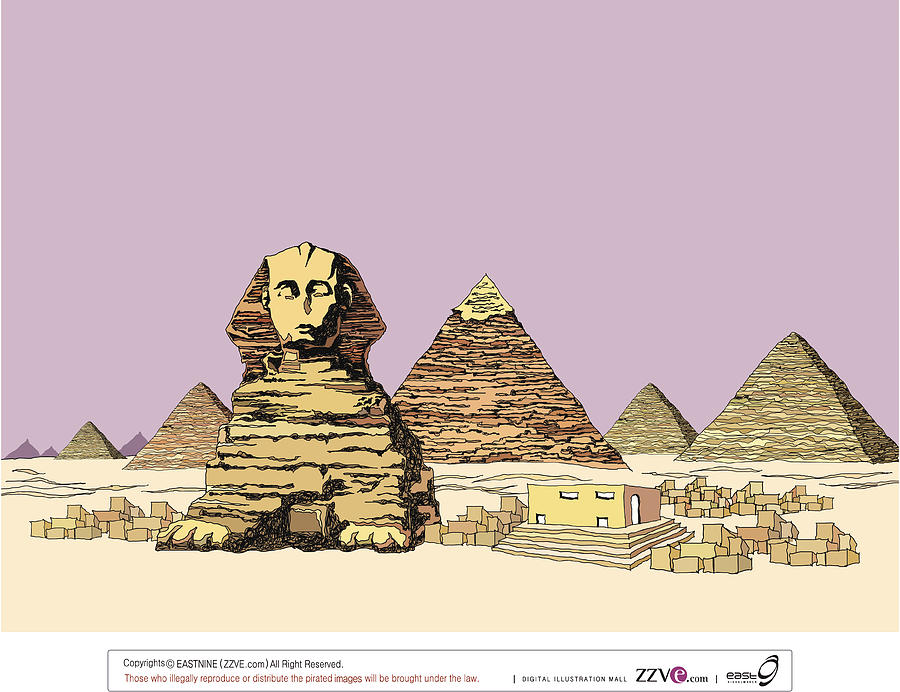 Pyramid and the sphinx Drawing by Eastnine Inc.