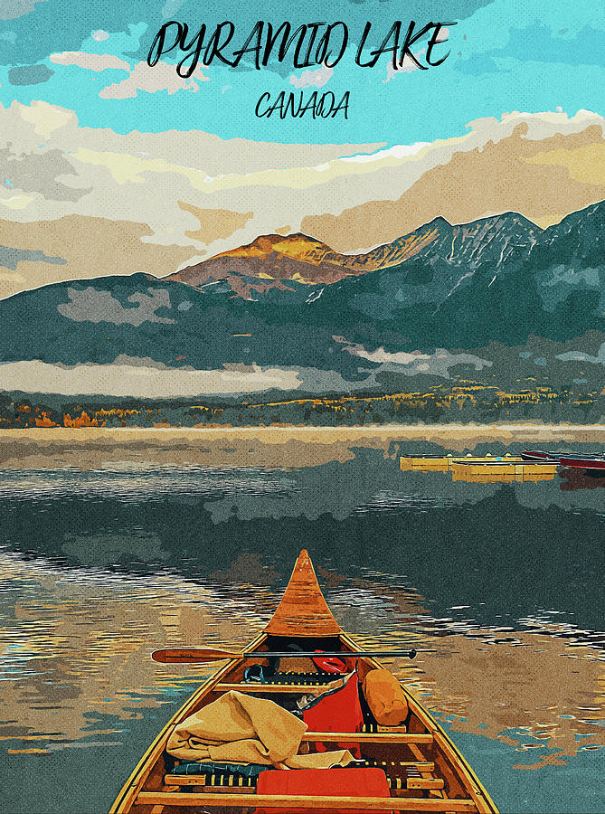 Pyramid Lake Canada Travel Poster Mixed Media by Dan Sproul