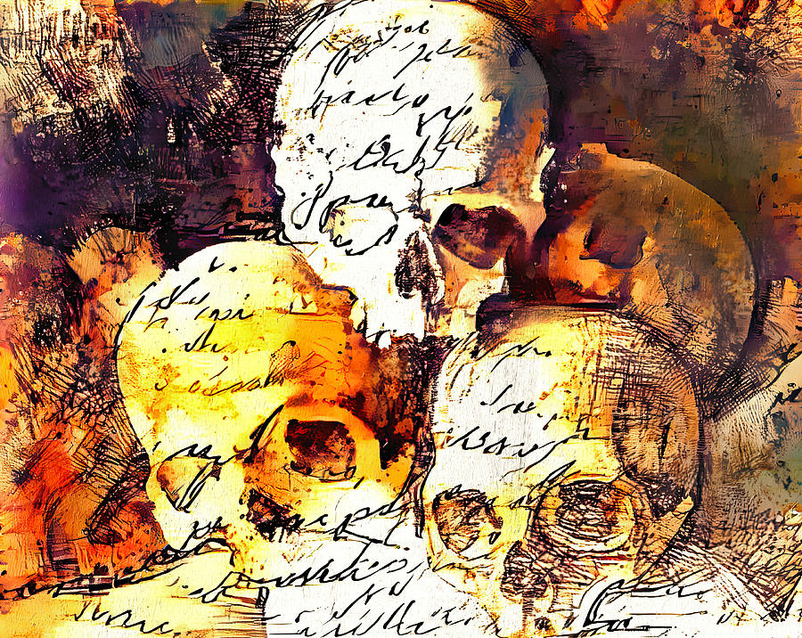 Pyramid of Skulls by Paul Cezanne - writing effect Digital Art by Nicko Prints