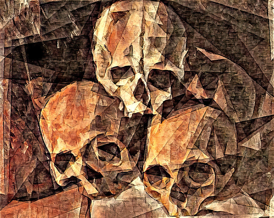 Pyramid of Skulls in the cubist style with big triangular shapes - digital recreation Digital Art by Nicko Prints