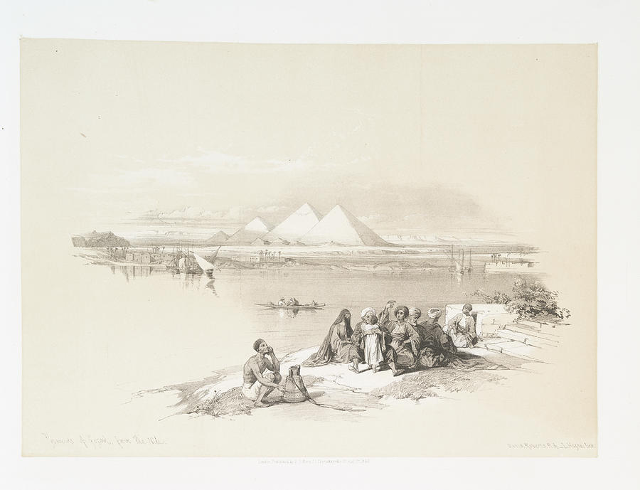 Pyramids of Geezah, from the Nile ca 1842 - 1849 by William Brockedon Painting by Artistic Rifki