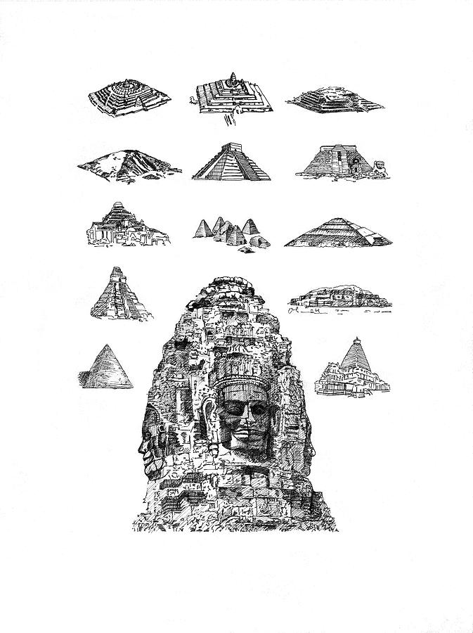 Pyramids of the World Drawing by Trevor Grassi