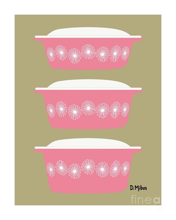 Pyrex Pink Daisies Casseroles Digital Art by Donna Mibus