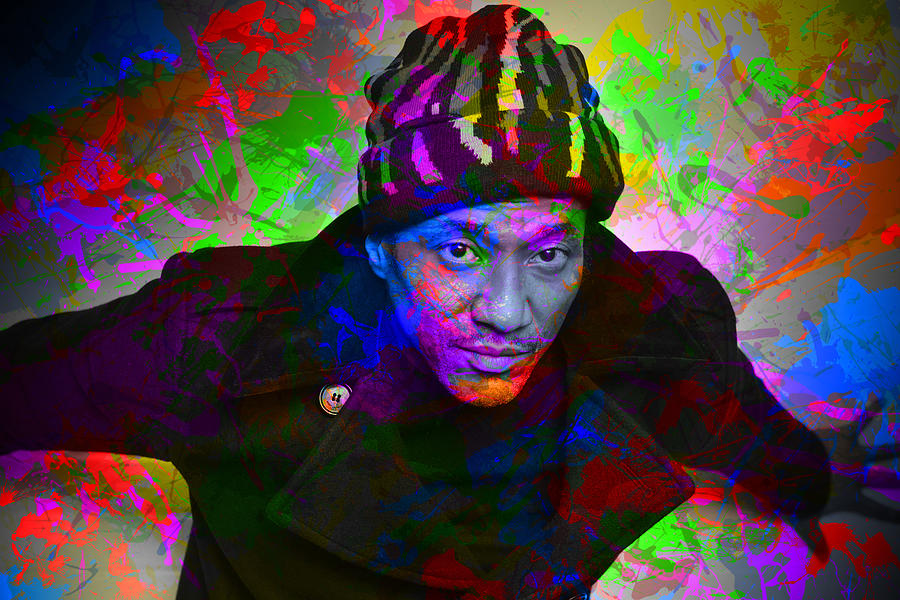 Q Tip Famous Rapper Paint Splatters Colorful Portrait Mixed Media By