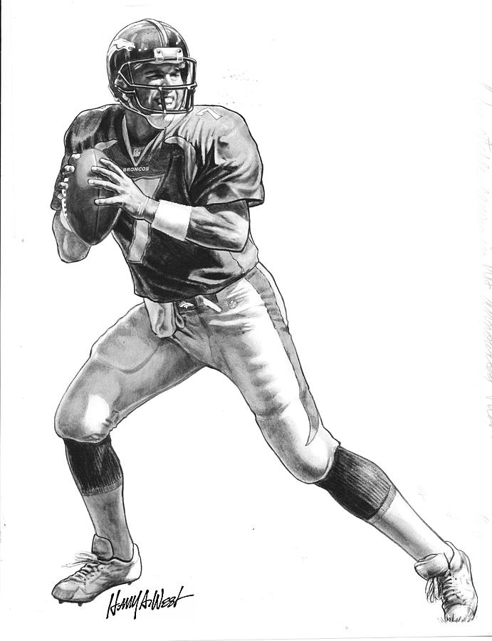 John Elway Drawing - QB John Denver of Elway Broncos by Harry West