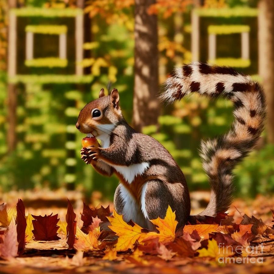 QR Code Magic - Scannable Squirrel in Autumn Forest - QR Code Reveals Inspiring Quote Mixed Media by Artvizual