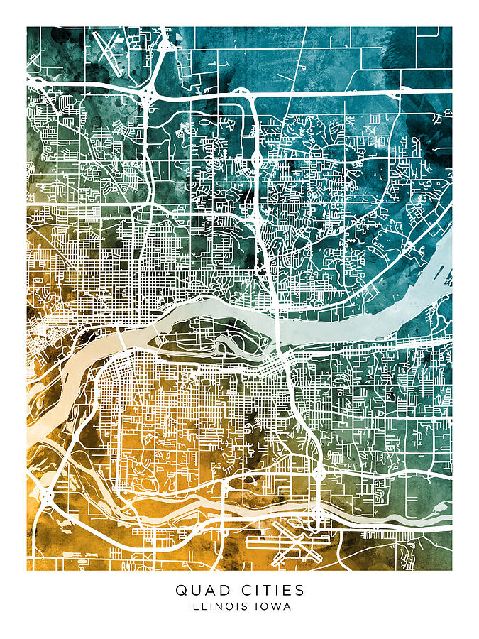 Quad Cities Street Map #12 Digital Art by Michael Tompsett