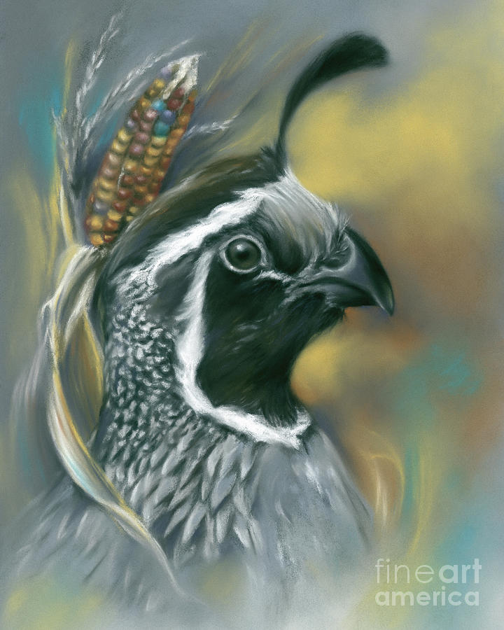 Quail with Autumn Corn Painting by MM Anderson