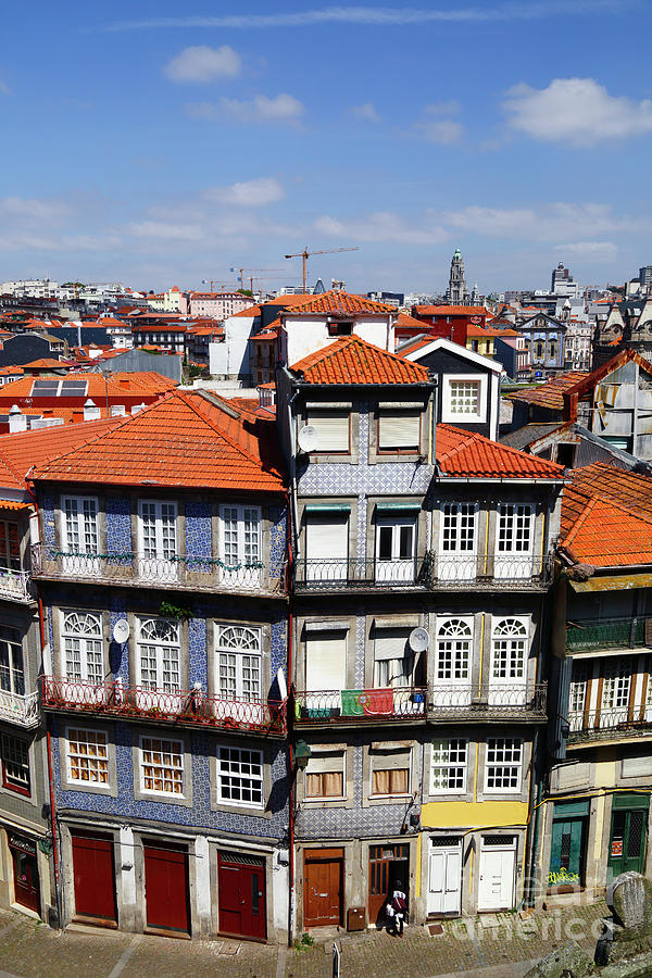 Architecture Photograph - Quaint tiled houses in Porto Old Town Portugal by James Brunker