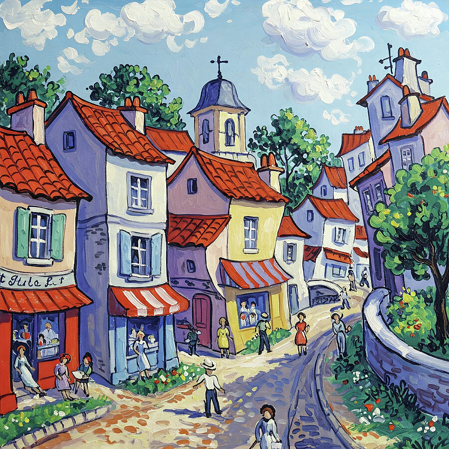 Quaint Town Painting by Alex Mir Quaint Town Painting by Alex Mir