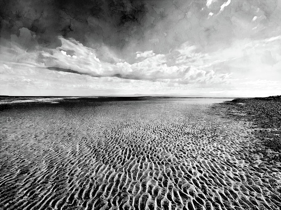 Qualicum Beach Low Tide Black and White Photograph by Peggy Collins