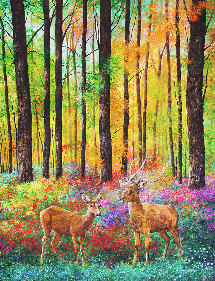 Deer Painting - Quantic Dream by Jan Camerone