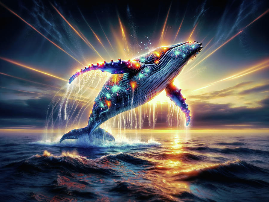 Quantum Leap of the Neon Whale Digital Art by Bill And Linda Tiepelman
