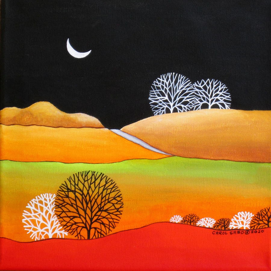 Moon Painting - Quarter Moon by Carol Sabo