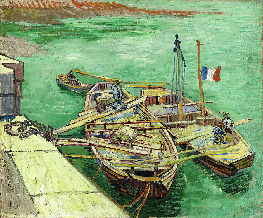 Quay With Men Unloading Sand Barges Painting