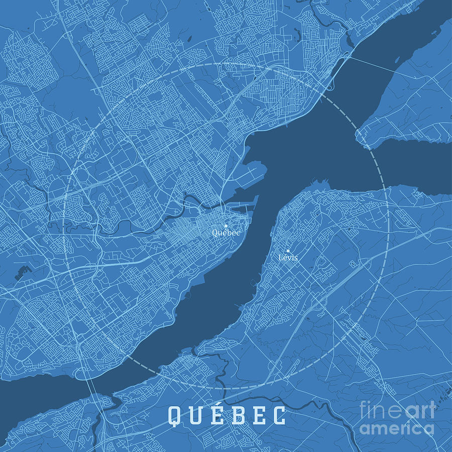 Quebec QC City Vector Road Map Blue Text Digital Art by Frank Ramspott ...