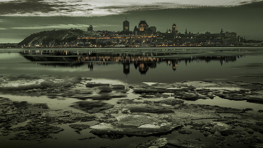 Quebec_city_winter_monochrome_16X9_DRI Photograph by Jean Surprenant
