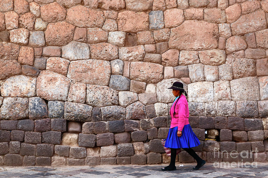 Quechua Lady and Inca Wall Cusco Peru Photograph by James Brunker