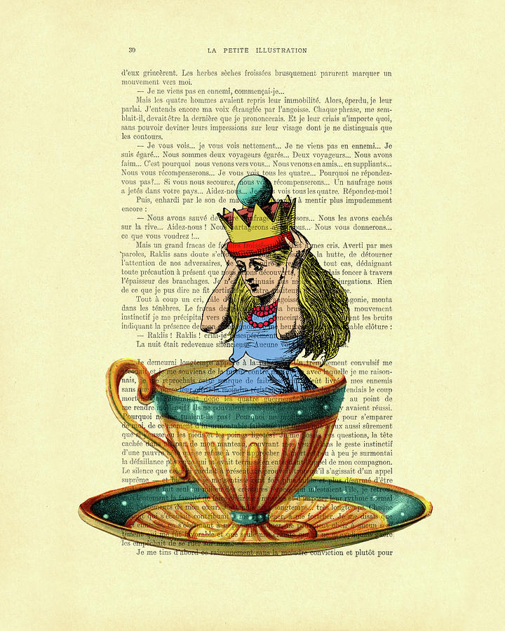 Queen Mixed Media - Queen Alice in Wonderland in teacup illustration by Madame Memento