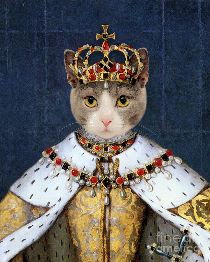 Queen Painting - Queen cat Elizabeth I by Delphimages Photo Creations