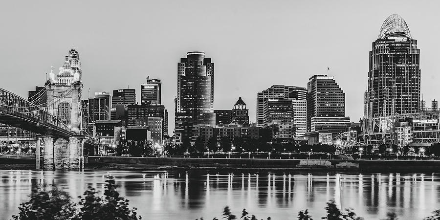 Queen City Skyline Panorama In Black And White Photograph