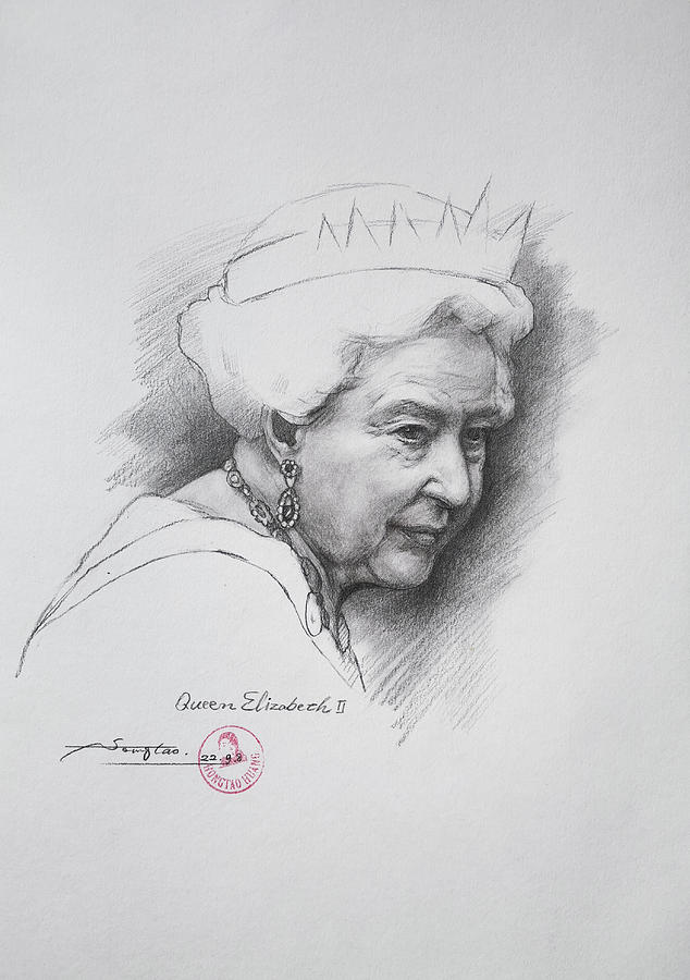 Queen Elizabeth II Drawing by Hongtao Huang