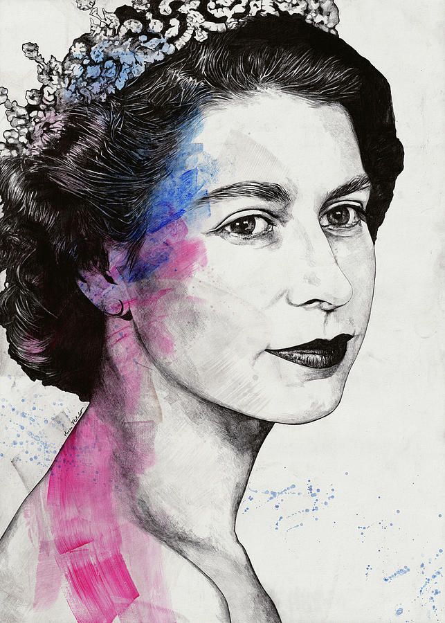 Queen Drawing - Queen Elizabeth II street art portrait by Marco Paludet