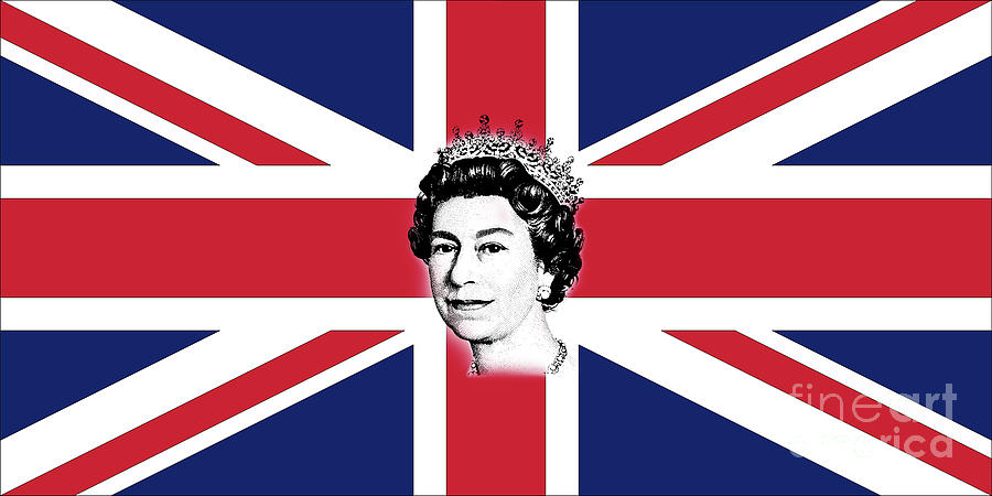 Queen Elizabeth II, with the flag of the United Kingdom. Digital Art by ...