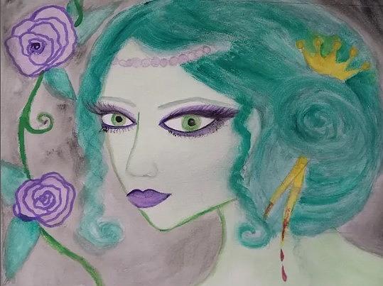 Rose Painting - Queen in Green and Purple by Vale Anoai