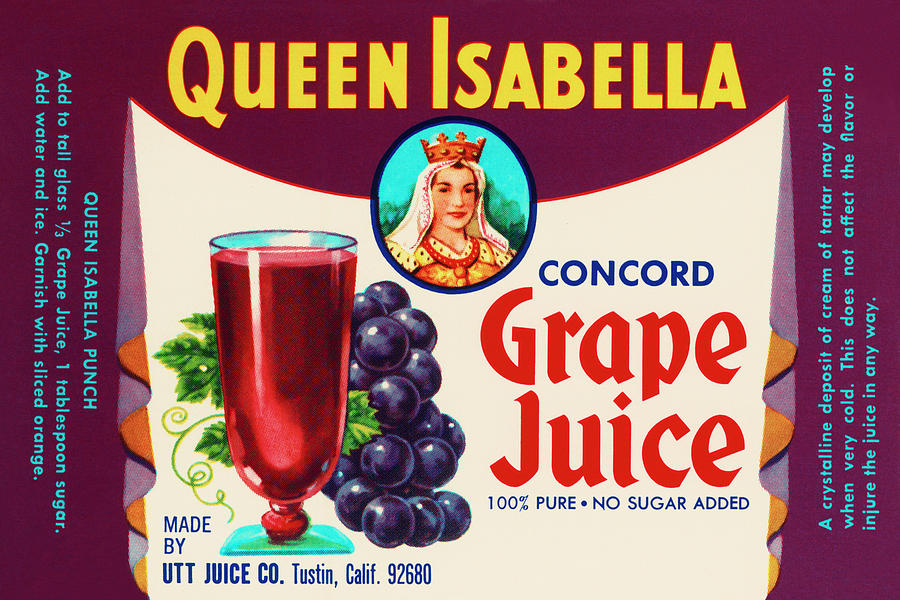 Vintage Drawing - Queen Isabella Concord Grape Juice by Vintage Food Labels