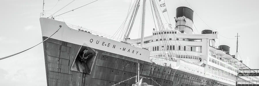 Queen Mary Long Beach Black and White Panoramic Photo Photograph by Paul Velgos