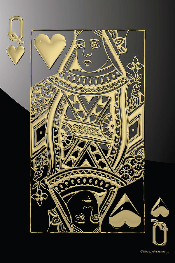 Queen of Hearts in Gold on Black Digital Art by Serge Averbukh