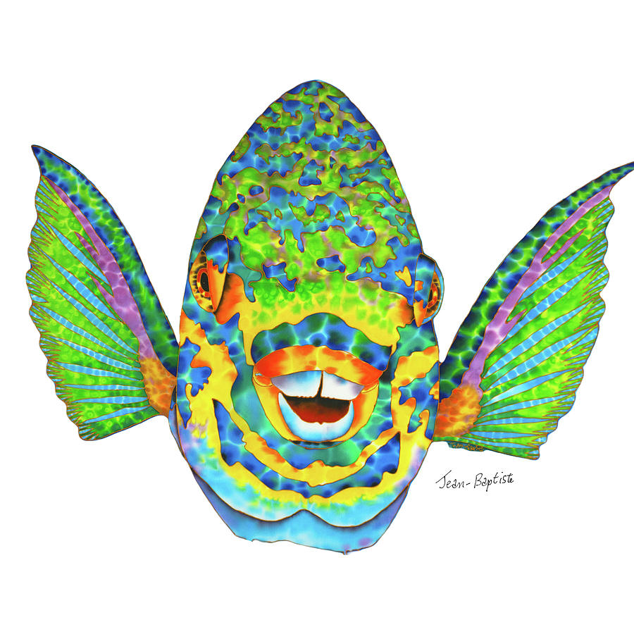 Queen Parrotfish white background Painting by Daniel Jean-Baptiste